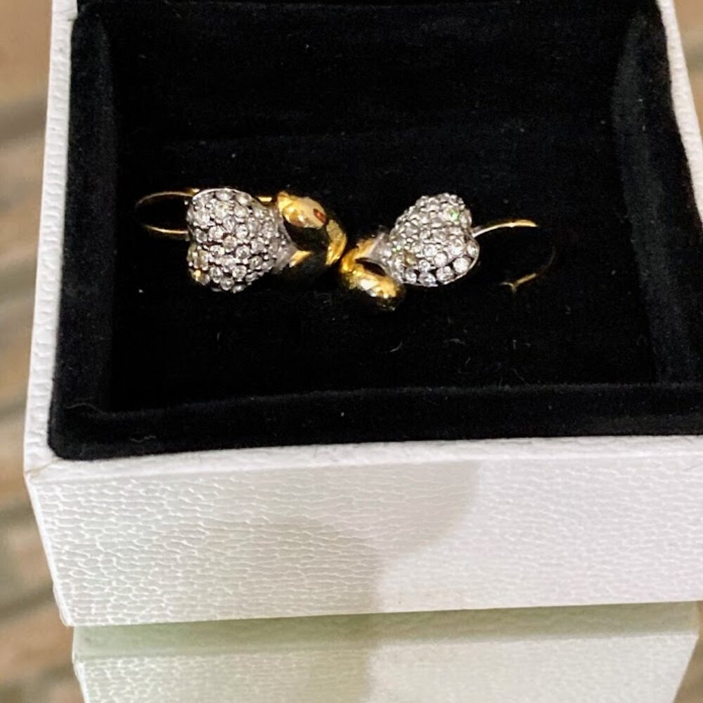 Designer Fashion Clear Crystal Heart Earrings Gold-Tone Leaverback